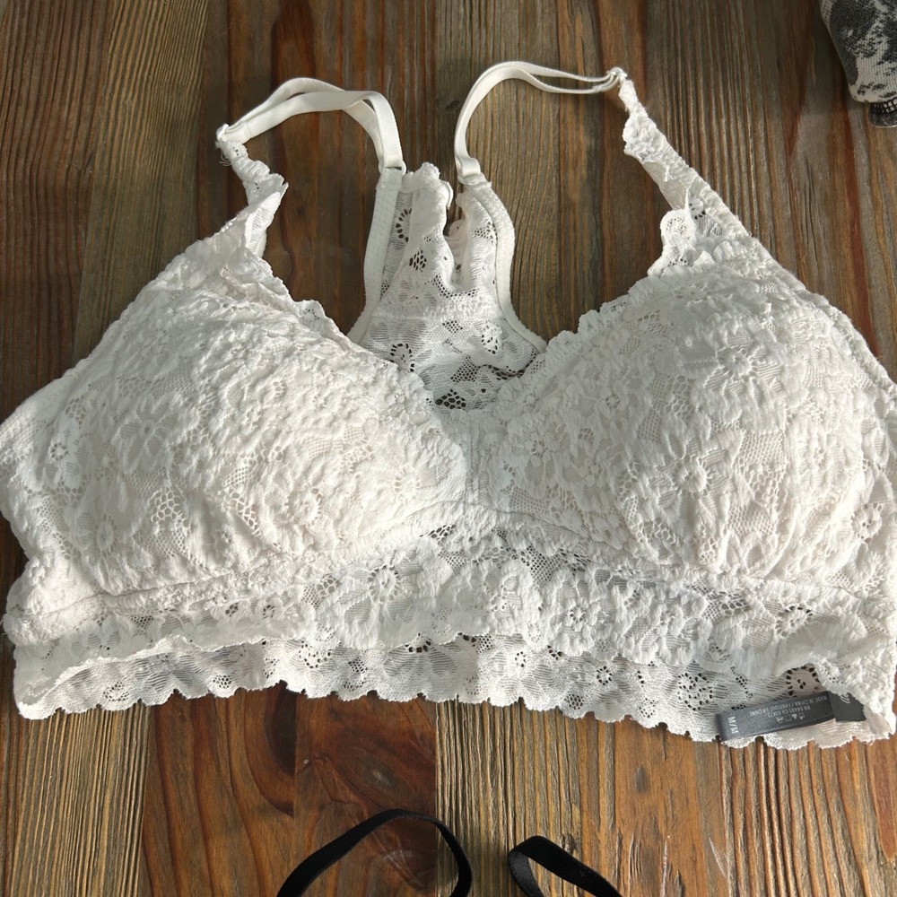 Aerie Black White Lace padded Bralette Crop Top Bra M Racerback Wireless - Picture 6 of 11